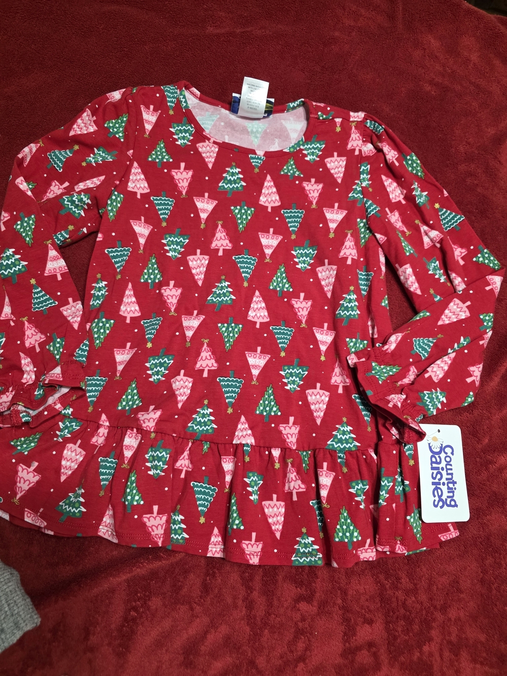 Carter's Red Long-Sleeve Holiday Peplum Top with Tree Print